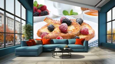 French toast with berries and powdered sugar Wall mural