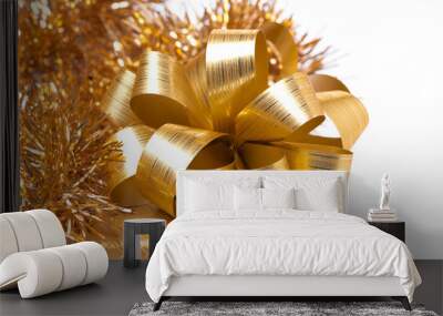 golden gift box and tinsel, isolated Wall mural