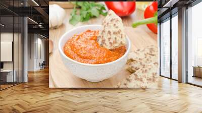 roasted pepper dip with almonds, garlic and whole-grain bread Wall mural