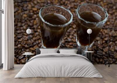 two shot glasses of coffee liqueur, horizontal Wall mural