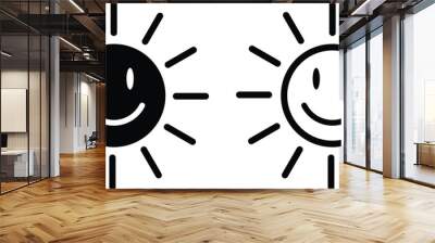 Smiling sun icon set in two styles isolated on white background . Happy smiling sun icon vector . Funny sun icon Wall mural