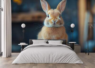 Cute Orange Rabbit Sitting on Cardboard Box Wall mural