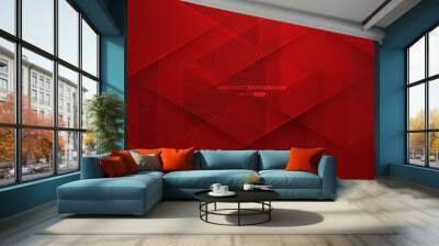 geometric red abstract background. triangle shapes with lines stripe and light composition. modern d Wall mural