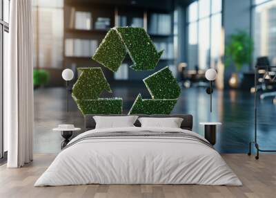 Green recycle symbol on the floor Wall mural