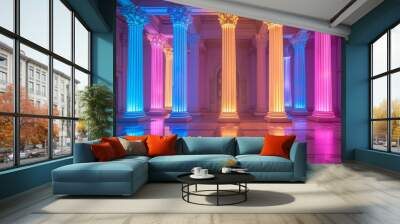 Neon roman greek columns Wall mural