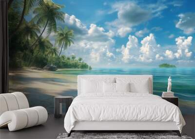 Paradise view in daylight with palms Wall mural