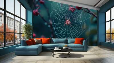 Spider web in the morning Wall mural