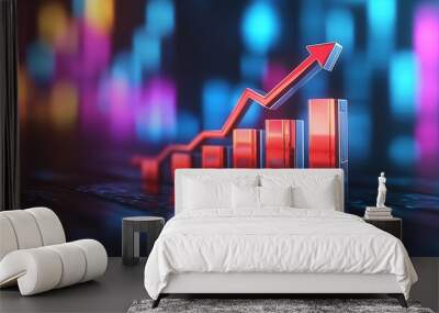 The 3d growth business graph on success financial Wall mural