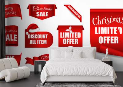 set of realistic red banner christmas sale isolated or scroll red paper christmas or christmas sale tag greeting. eps vector Wall mural