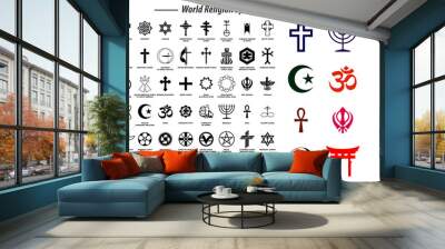 world religion symbols signs of major religious groups and other religions isolated. easy to modify Wall mural