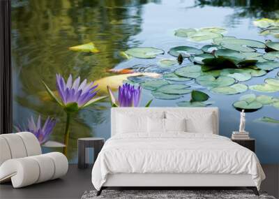 image of lotus and fish in the river closeup Wall mural