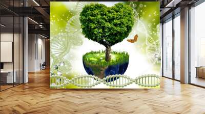 image of planet and the tree on genetic code background Wall mural