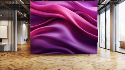 Abstract fashion background of bright purple gradient silk fabric with waves. Banner with particle drapery background. Banner size. Wall mural