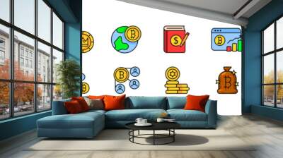 Bitcoin icon set. Flat style. Vector icons Wall mural