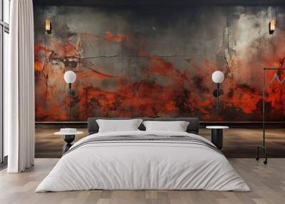 Black brown red orange horror background. Interior room. Concrete old wall, floor. Grunge. Product display Wall mural