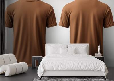 Brown male t - shirt realistic mockup set from front and back view, blank textile print design template for fashion apparel. Wall mural