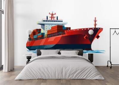 Cargo ship isolated vector style on isolated background illustration Wall mural