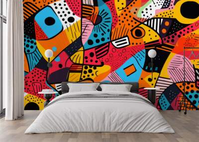 colorful geometric abstract doodle art collage vector seamless pattern Wall mural