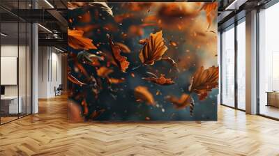 Crisp autumn leaves rustling in the wind, 4K hyperrealistic photo Wall mural