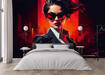 cyberpunk style woman in business suit vector isolated vector style illustration Wall mural