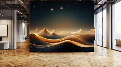 Gold mountain wallpaper design with landscape line arts, Golden luxury background design for cover, invitation background, packaging design, wall arts, fabric, and print Wall mural