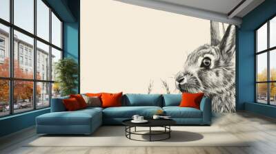 hare Engraving style. Simple pencil drawing vector Wall mural