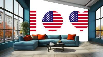 National flag of America. USA flag for language change design. National flag of America in the shape of a square, circle, heart, star. Vector icons Wall mural