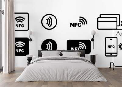 Nfc icon set. Wireless payment. Contactless cashless society icon. Vector on isolated white background. EPS 10 Wall mural