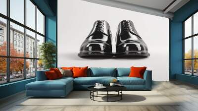 Pair of elegant dress shoes on white background, 4K hyperrealistic photo Wall mural