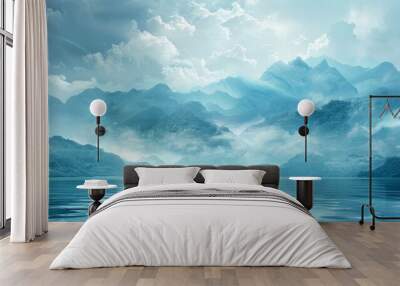 Sea, sky and mountain in the misty cloud blue landscape Wall mural