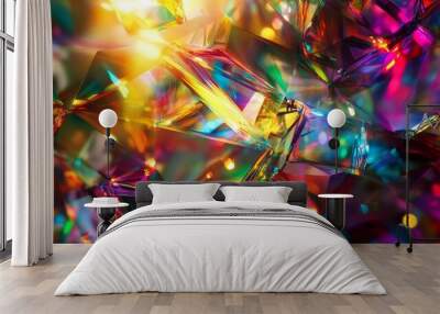 This vibrant image features abstract prismatic reflections along with bright colors, creating a mesmerizing display of light and color spectrums in a chaotic arrangement Wall mural