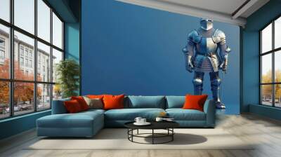 A 3D render of a knight in shining armor, holding a sword and shield. Wall mural