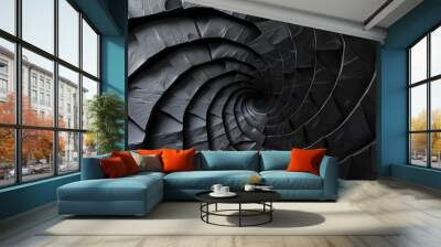 A black and white abstract spiral pattern. Wall mural