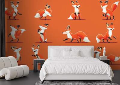 A cartoon fox in different poses. Wall mural