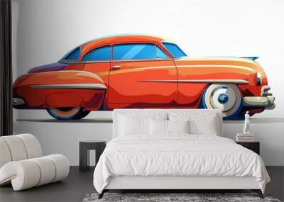 A cartoon of a red vintage car. Wall mural