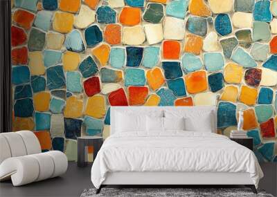 A colorful mosaic tile pattern in a circular shape. Wall mural