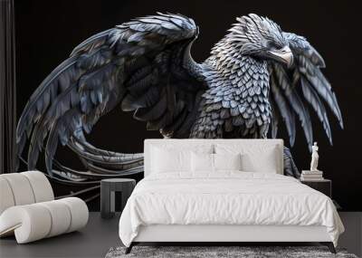 A detailed 3D model of a majestic eagle, rendered in white against a gray background. The eagle's wings are outstretched, showcasing its powerful and impressive plumage. Wall mural