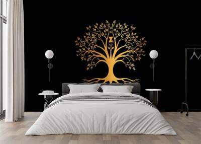 A gold tree with an hourglass at the center. Wall mural