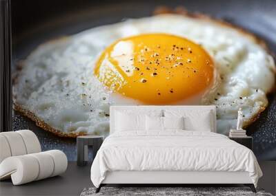 A perfectly cooked fried egg in a pan. Wall mural