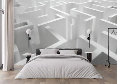 A white 3D maze with light and shadow. Wall mural