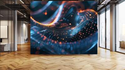 Abstract, digital art of a glowing, blue and orange, wavy surface. Wall mural