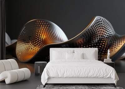 Abstract 3D render of a metallic surface with a glowing orange light. Wall mural