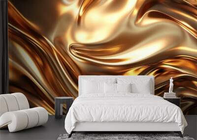 Abstract background with a golden, flowing, wavy texture. Wall mural