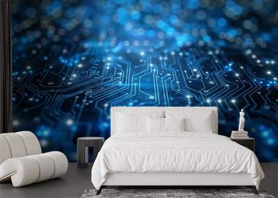 Abstract digital background with glowing lines and circuits. Wall mural