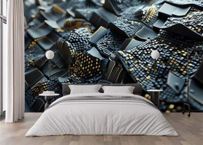 Abstract geometric background with black and gold shapes. Wall mural