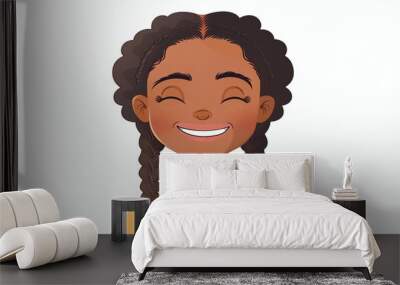 Cartoon of a young Black girl with braided hair smiling. Wall mural