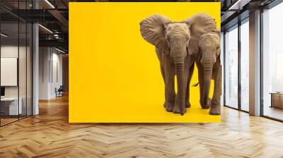 Two elephants on a bright yellow background. Wall mural