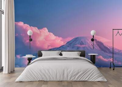 Beautiful pink and blue cloud formation in the sky over Mount St Helens with the moon in view Wall mural