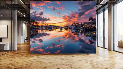 Boca Raton buildings along Lake Boca Raton at sunset, Florida, USA. Wall mural