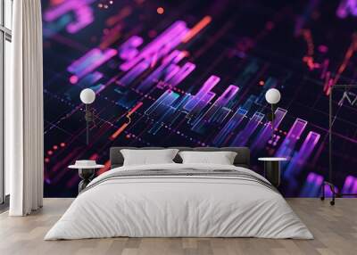 Financial graph with up trend line candlestick chart in stock market on neon color Widescreen background. Generative AI Wall mural